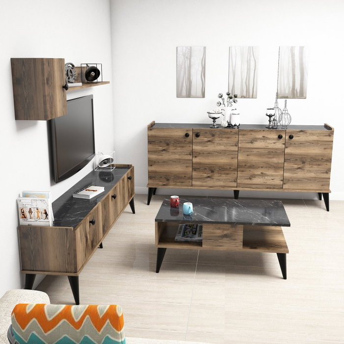 Hanah Home Lidya 2 Juego de Muebles para Sala de Estar Nogal y Mármol